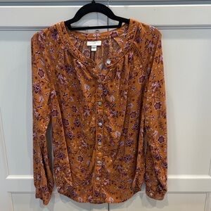 J. Jill Floral Button-Down Shirt - Mustard and Purple